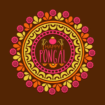 Floral rangoli for Happy Pongal celebration.