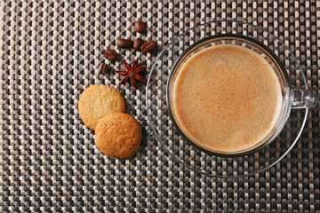 Cup of coffee on dark background