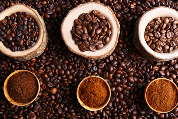 Collection of coffee beans, close up