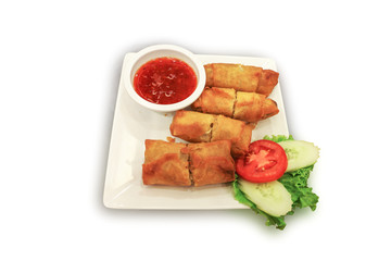 Deep fried spring roll with sweet chili dip sauce