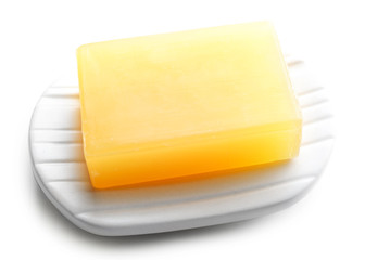 Soap on a dish, isolated on white