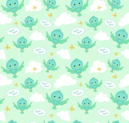 Seamless pattern with funny cartoon birds. Endless background.