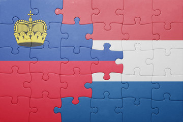 puzzle with the national flag of netherlands and liechtenstein