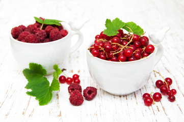 fresh red currant and raspberries