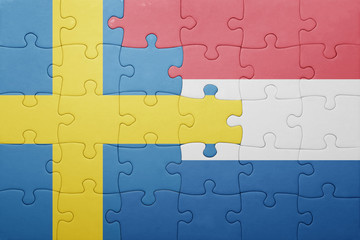 puzzle with the national flag of netherlands and sweden
