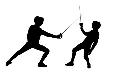 Fencing athletes silhouette isolated in white background