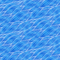 Blue doodle waves vector seamless pattern