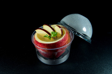 Jelly add in apple decorate with a slice of apple.