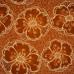 Vector ornate poppy flowers seamless pattern
