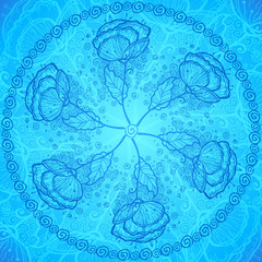 Blue flowers circle bright vector background