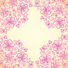 Pink doodle vintage flowers vector background