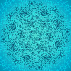 Blue lacy vintage flowers vector background