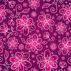 Pink doodle flowers seamless pattern