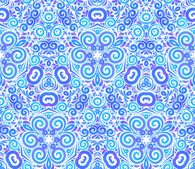 Blue abstract flowers seamless pattern