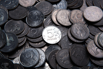 bunch of Russian rubles in the form of coins