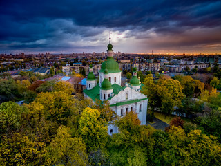 Fototapeta na wymiar Kirilovska church in autumn trees