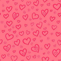 Red doodle hearts vector seamless pattern