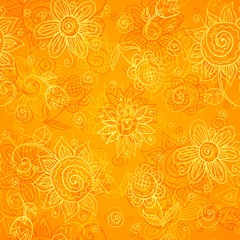 Fototapeta na wymiar Orange floral bright vector seamless pattern