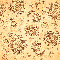 Ornate vector doodle flowers seamless pattern