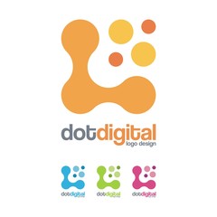Digital, Internet, Network, Cloud, Data, Dot, Technology Design Logo Vector