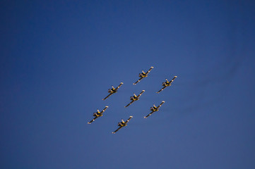 Breitling team L-39 formation display at CIAF airshow, Hradec Kralove, Czech republic