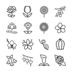Fototapeta premium Famous Flower line icons Set 1