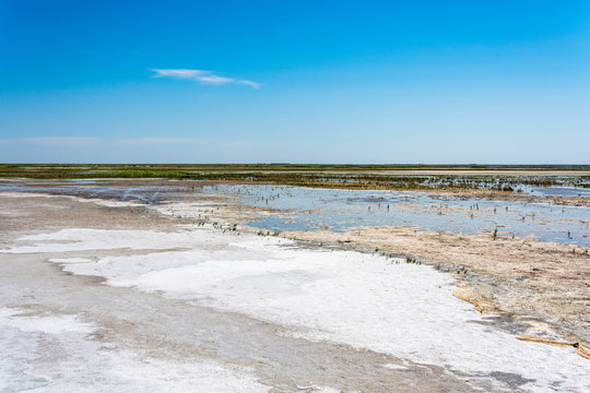 The salt lake Elton, Volgograd region, Russia.
