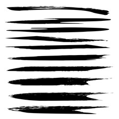 Vector collection or set of black paint hand made creative brush strokes