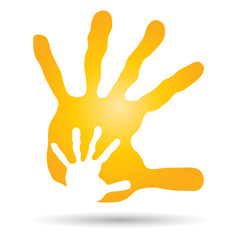 Conceptual mother and child hand print isolated