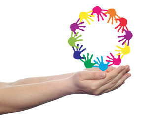 conceptual children painted hand print isolated