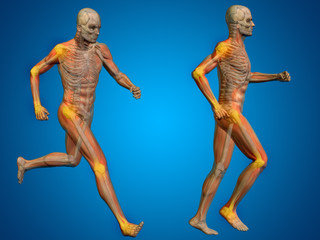 Conceptual man anatomy with pain or ache on blue background