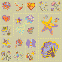 Vector Marine Seamless Pattern. Sea Patchwork.