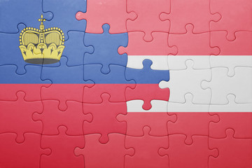 puzzle with the national flag of liechtenstein and austria