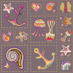 Vector Marine Seamless Pattern. Sea Patchwork.