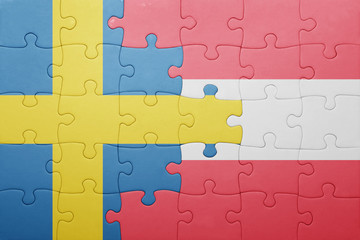 puzzle with the national flag of sweden and austria