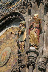 Obraz premium PRAGUE, CZECH REPUBLIC - APRIL 19, 2010: Statues on Prague Astronomical Clock (Prague Orloj) on the wall of Old Town City Hall, Prague, Czech Republic