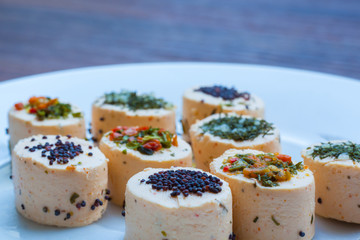 Fresh cheese with salmon, vegetable and herb