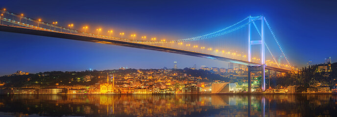 View of Bosphorus bridge at night Istanbul