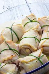 Turkey roulade with potato cheese and bacon