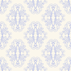 Floral damask seamless lace pattern. Vintage seamless baroque wallpaper. Vector illustration.