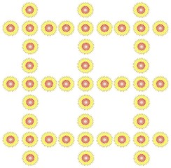 Seamless symmetric pattern on a bright white background. Yellow and light green, red, orange, design, element, vector