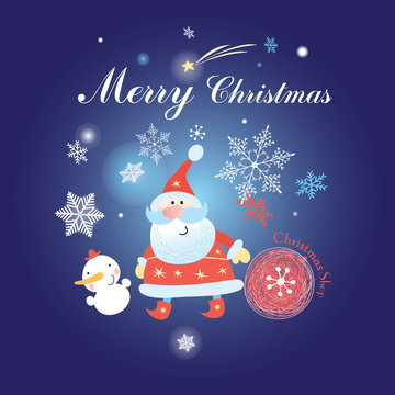 Christmas background with Santa Claus and snowman