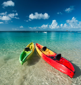 Kayaks in Grand Case beach, Saint Martin, French West Indies