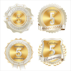 Gold and White Anniversary Badge 5th Years Celebrating