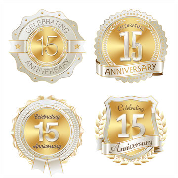 Gold and White Anniversary Badge 15th Years Celebrating