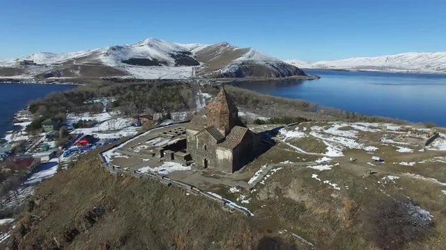 The Sevan temple complex on the peninsula of the Lake Sevan, Armenia.
