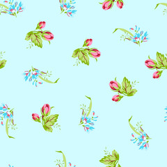 Pattern with sforget-me-not flowers and  roses
