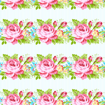 Card template with garden pink roses