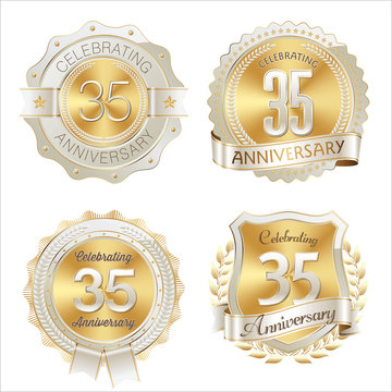 Gold and White Anniversary Badge 35th Years Celebrating