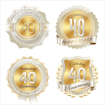 Gold and White Anniversary Badge 40th Years Celebrating